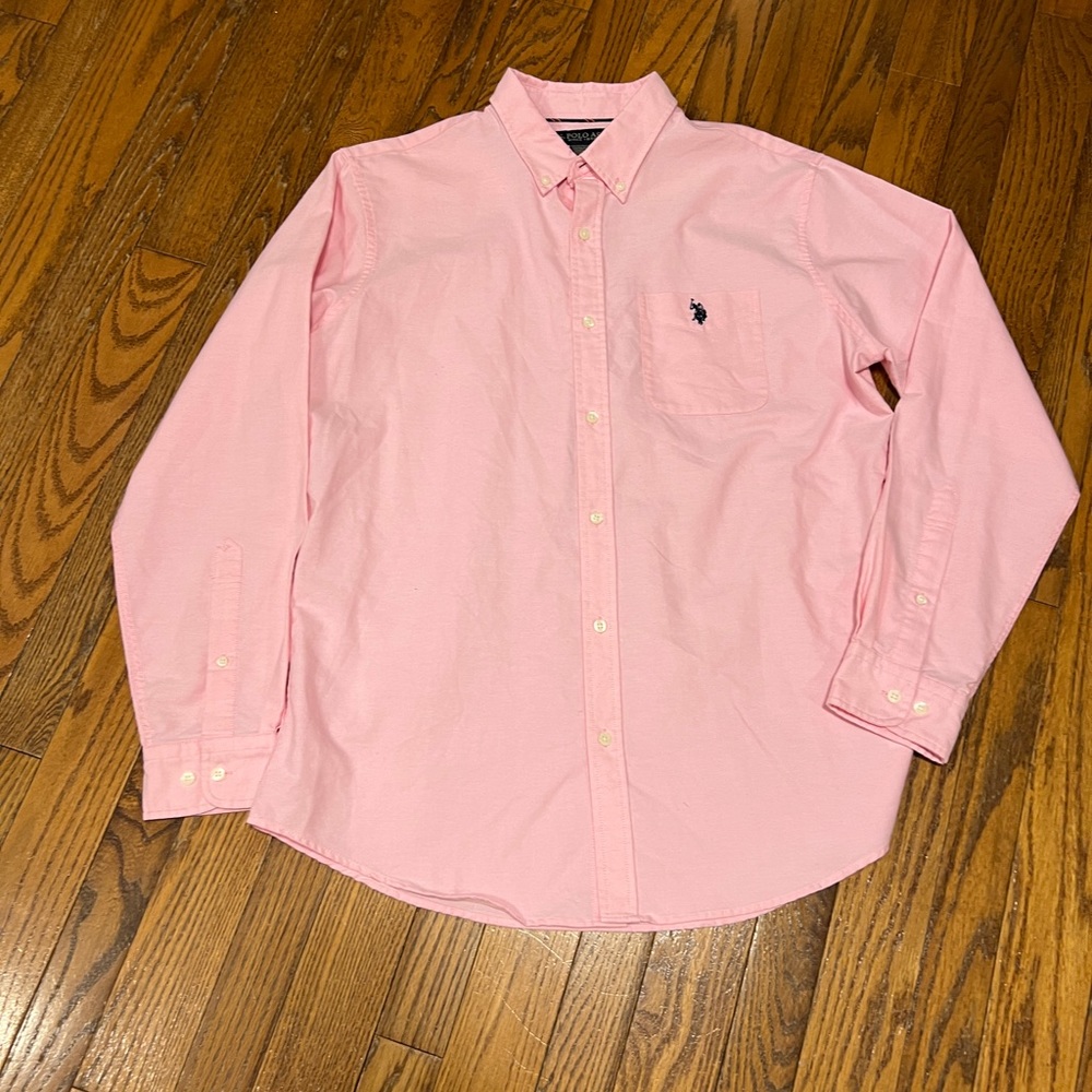 New US Polo Association Pink Button Down Twill Longsleeve Shirt